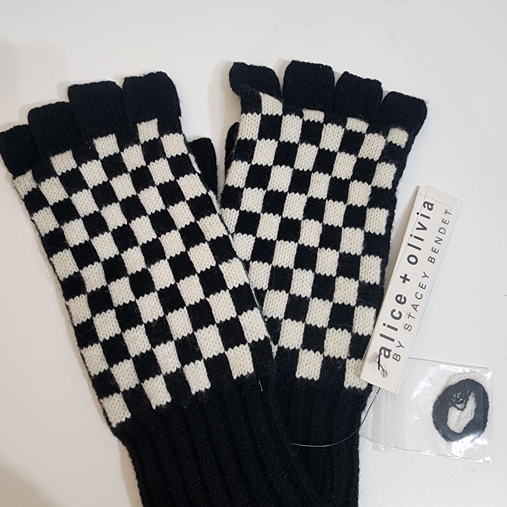Alice + Olivia Checkered Fingerless Gloves